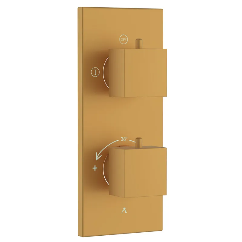 Artize Gold Matt PVD Thermatik-S in-wall thermostatic shower valve with 2-way outlets in Gold Matt