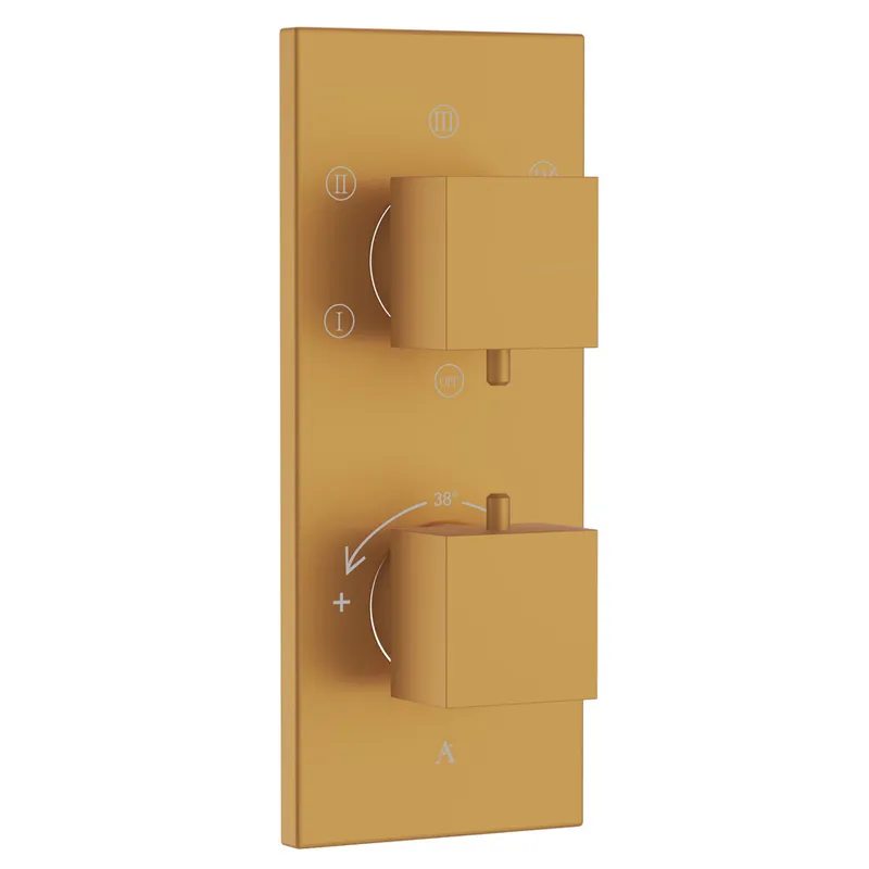 Artize Gold Matt PVD Thermatik-S in-wall thermostatic shower valve with 5-way outlets in Gold Matt