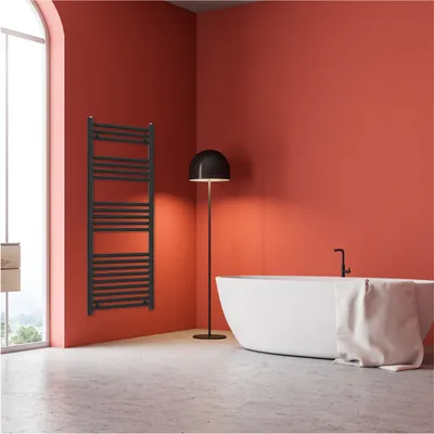 Black Lyon Single Modern Vertical Towel Radiator 1600mm x 500mm in Black