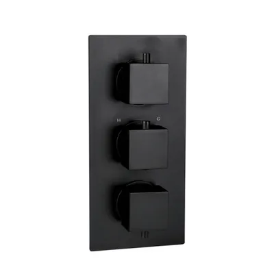 Black Matt Thermostatic Concealed Shower & Bath Set – 3-Knob, 3-Outlet with Head, Hand Shower & Bath Spout in Black Matt - photograph 2