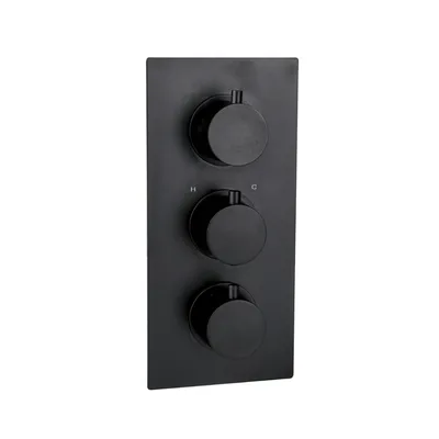 Black Matt Thermostatic Concealed Shower & Bath Set – 3-Outlet Valve with Head, water outlet, wall arm, Hand Shower & Spout in Black Matt - photograph 2