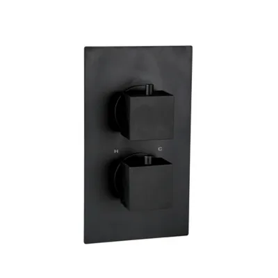 Black Matt Thermostatic Concealed Shower Set – 2-Outlet Valve with 200mm Head, shower arm, Water outlet & Hand Shower. in Black Matt - photograph 2
