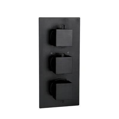 Black Matt Thermostatic Concealed Shower Set – 3-Knob, 2-Outlet with 200mm Head & Hand Shower in Black Matt - photograph 2