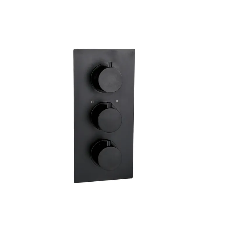 Black Matt Thermostatic Concealed Shower Set – 3-Knob, 2-Outlet with Overhead & Hand Shower with water outlet & wall Arm. in Black Matt - photograph 2