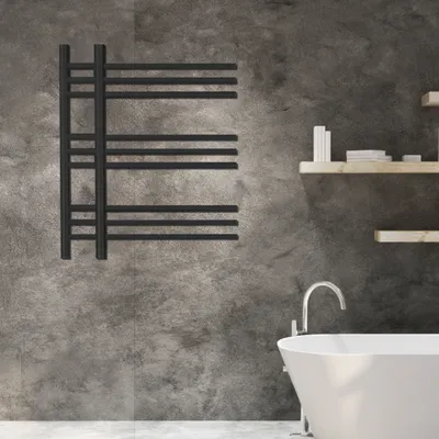 Black Paris Single Designer Vertical Towel Radiator 1200mm x 500mm in Black