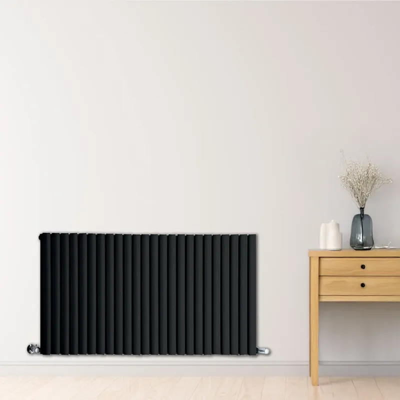 Black Rome Double Designer Horizontal Column Radiator 600mm x 1000mm in Black