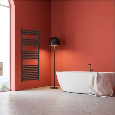 Black Tokyo Single Modern Vertical Towel Radiator 1400mm x 500mm in Black