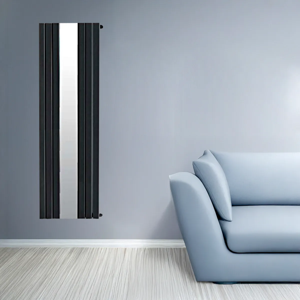 Black Madrid Double Designer Vertical With Mirror Column Radiator 600mm x 1800mm in Black