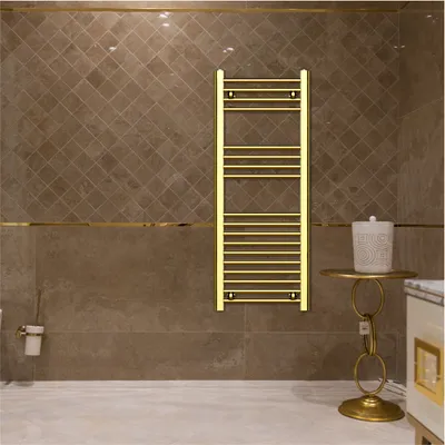 Brushed Brass Tokyo Single Modern Vertical Towel Radiator 1000mm x 500mm in Brushed Brass