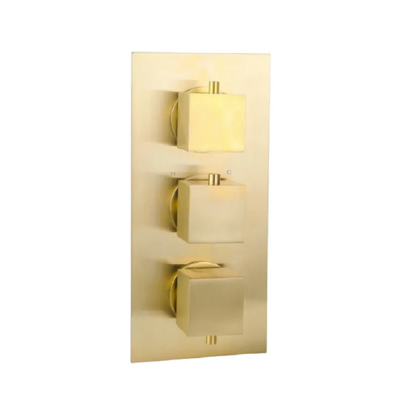 Brushed Gold Thermostatic Concealed Shower Set – 3-Knob, 2-Outlet with 200mm Head & Hand Shower in Brushed Gold - photograph 2