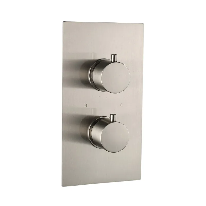 Brushed Nickel Thermostatic Concealed Shower Set – 2-Outlet Valve with Overhead & Hand Shower in Brushed Nickel - photograph 2