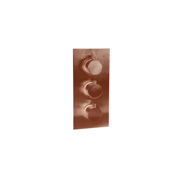 Brushed Rose Gold Thermostatic Concealed Shower Set – 3-Knob, 2-Outlet with Overhead & Hand Shower with water outlet & wall Arm. in Brushed Rose Gold - photograph 2