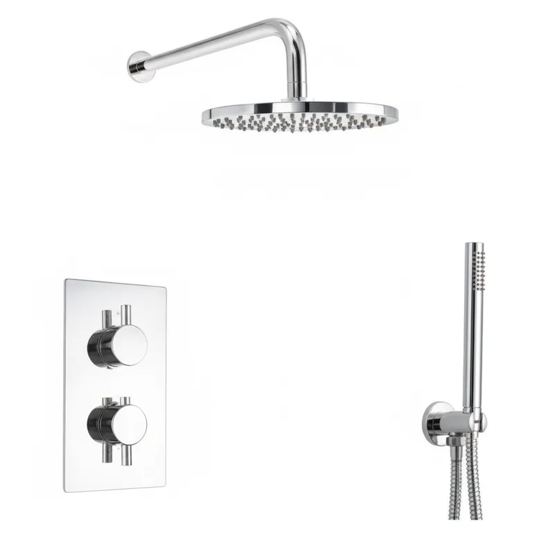 Chrome Plated Thermostatic Concealed Shower Set – 2-Outlet Valve with Overhead & Hand Shower in Chrome