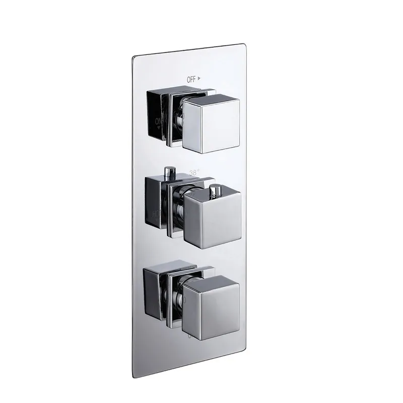 Chrome Plated Thermostatic Concealed Shower Set – 3-Knob, 2-Outlet with 200mm Head & Hand Shower in Chrome - photograph 2