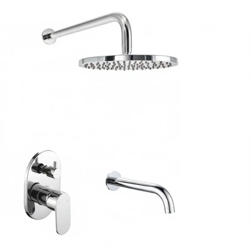 Concealed single Chrome Plated lever manual mixer with diverter, Round wall arm , Round overhead shower with Round spout in Chrome