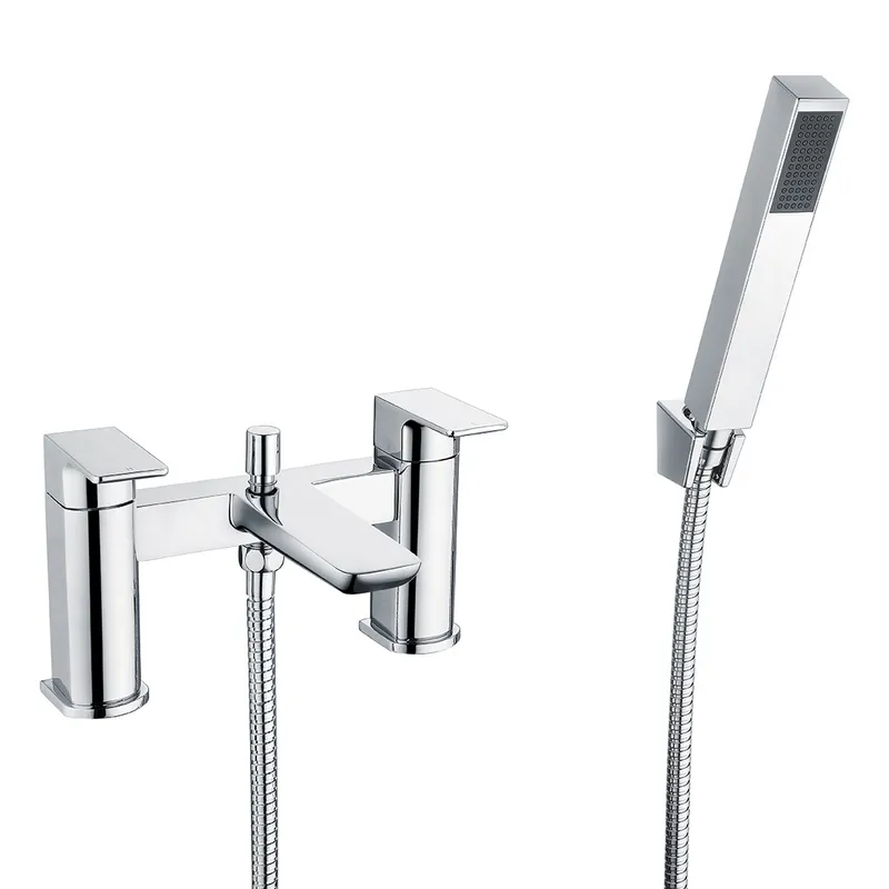 Dash Dual Lever H Type Deck Mounted Bath Shower Mixer With Kit Chrome Plated in Chrome