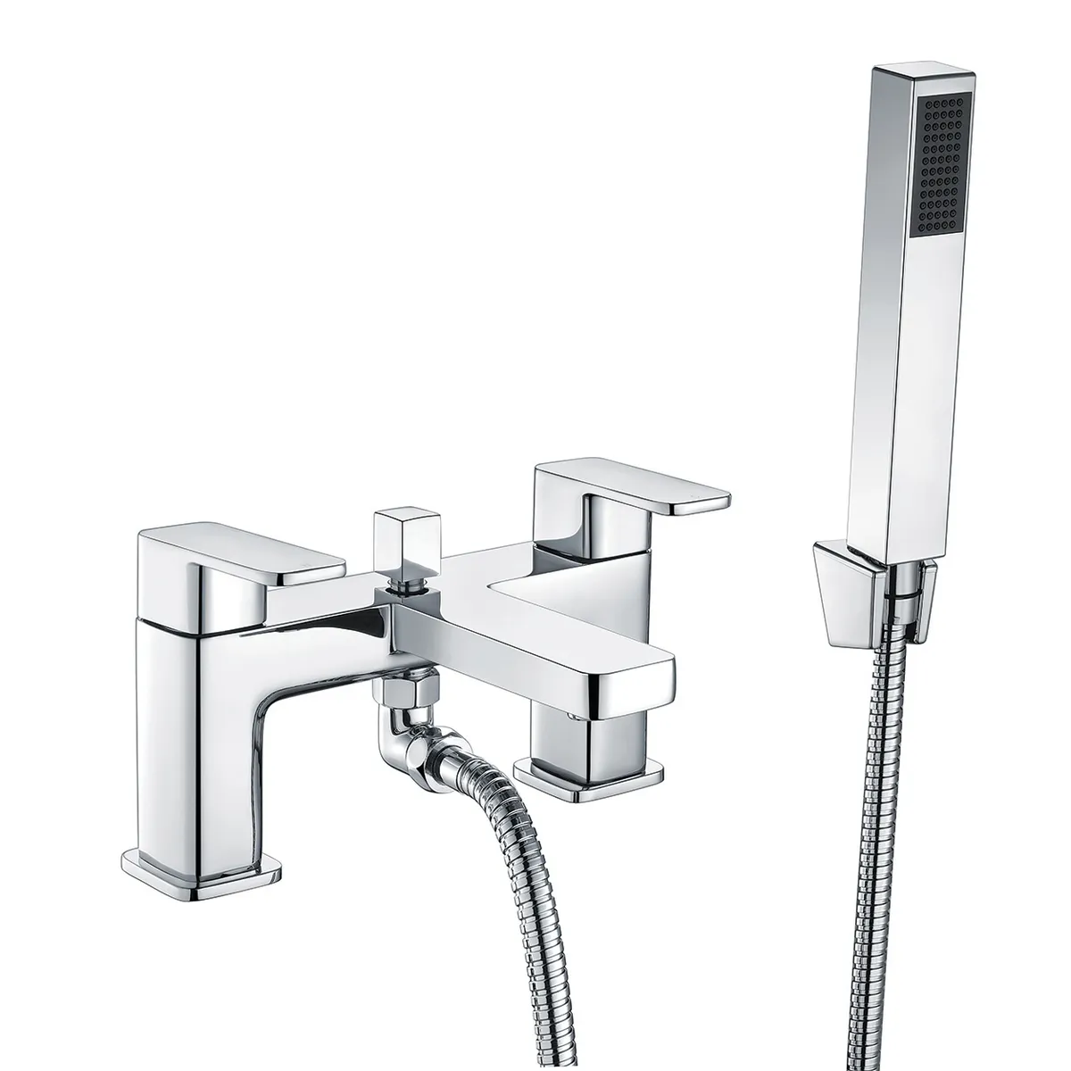 Design Dual Lever H Type Deck Mounted Bath Shower Mixer With Kit Chrome Plated in Chrome