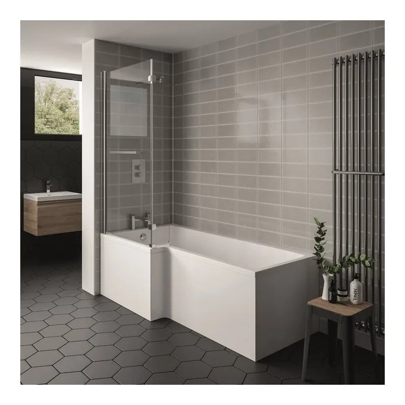 Elite L Shaped Bath L/H 1500x850mm With Legs in White Gloss