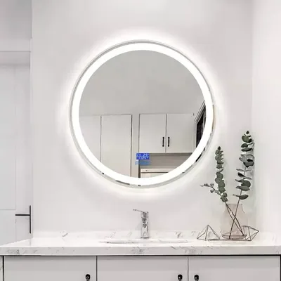 Enzo Brushed Nickel Framed LED round Mirrors 600 in Brushed Nickel