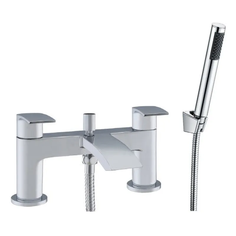 Flow Dual Lever H Type Deck Mounted Bath Shower Mixer With Kit Chrome Plated in Chrome