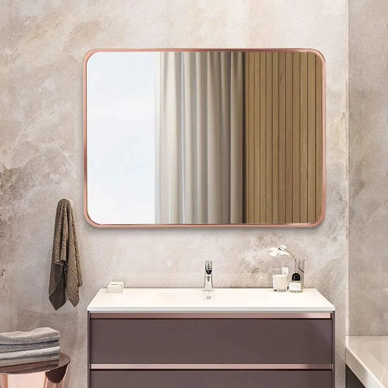 Frame Brushed Rose Gold Bathroom rounded corner Mirror 500x600mm in Brushed Rose Gold
