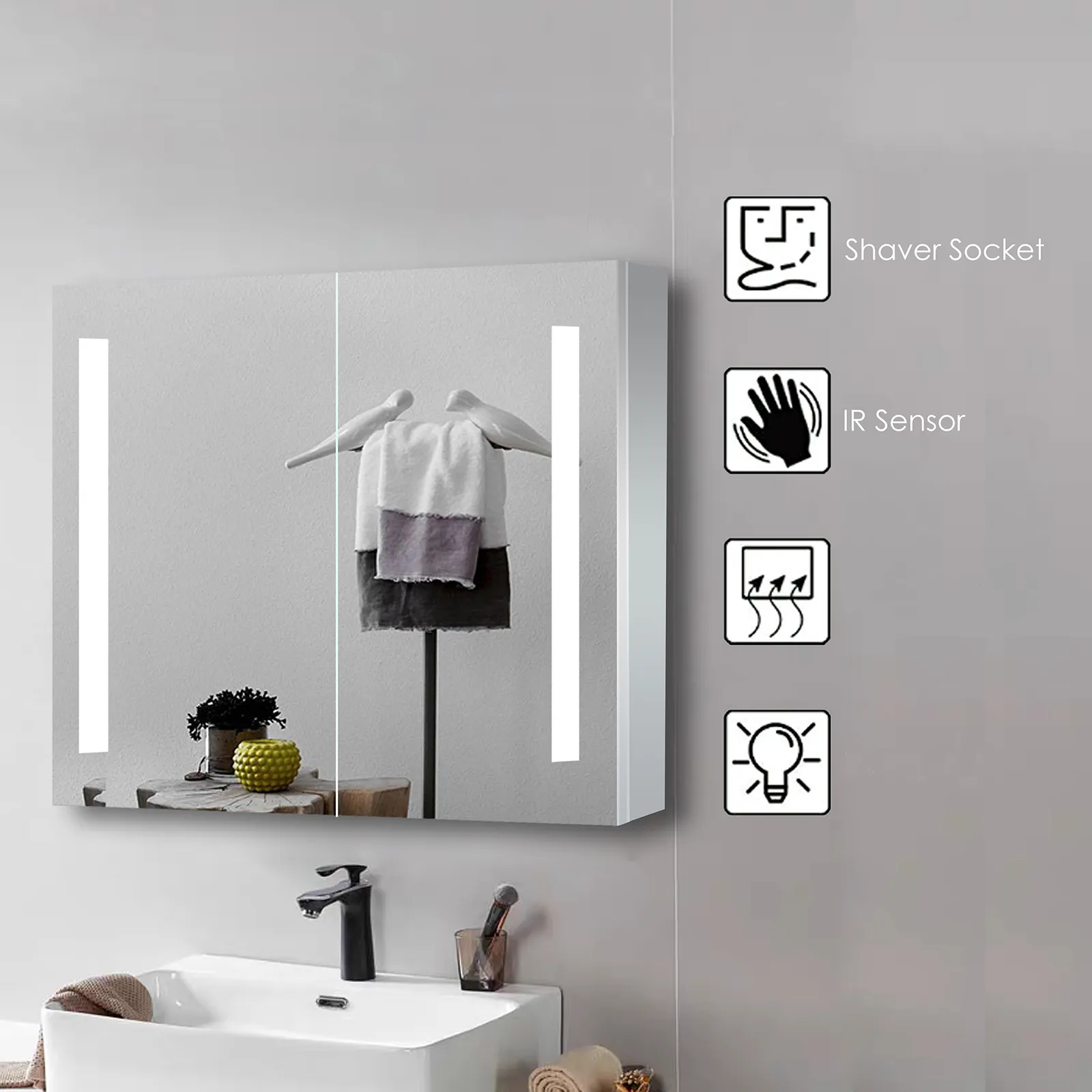 Glare Led Mirror Cabinet Double door with Bluetooth Speaker 800 in default