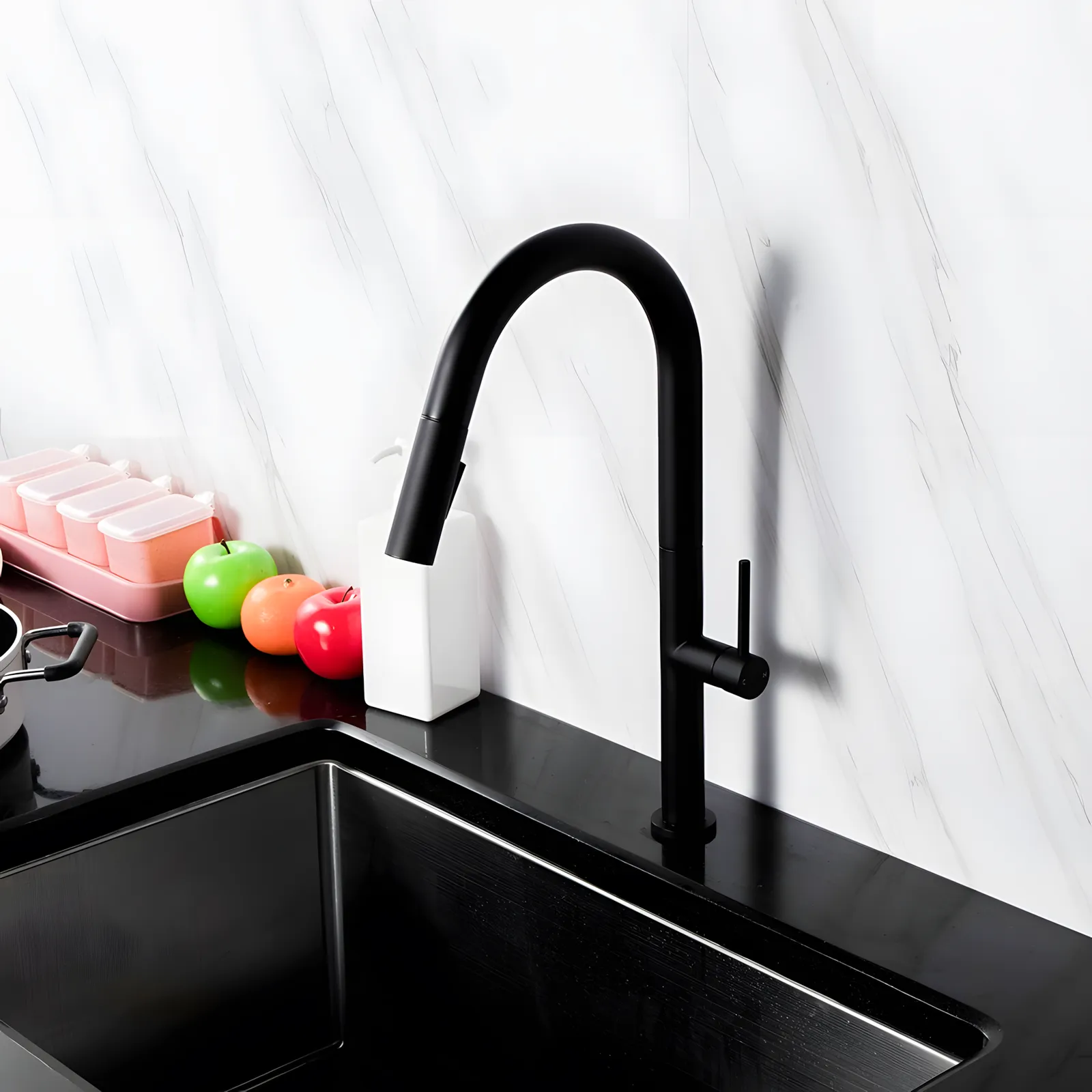 Grace Single Lever Kitchen Mixer Black Matt in Black Matt