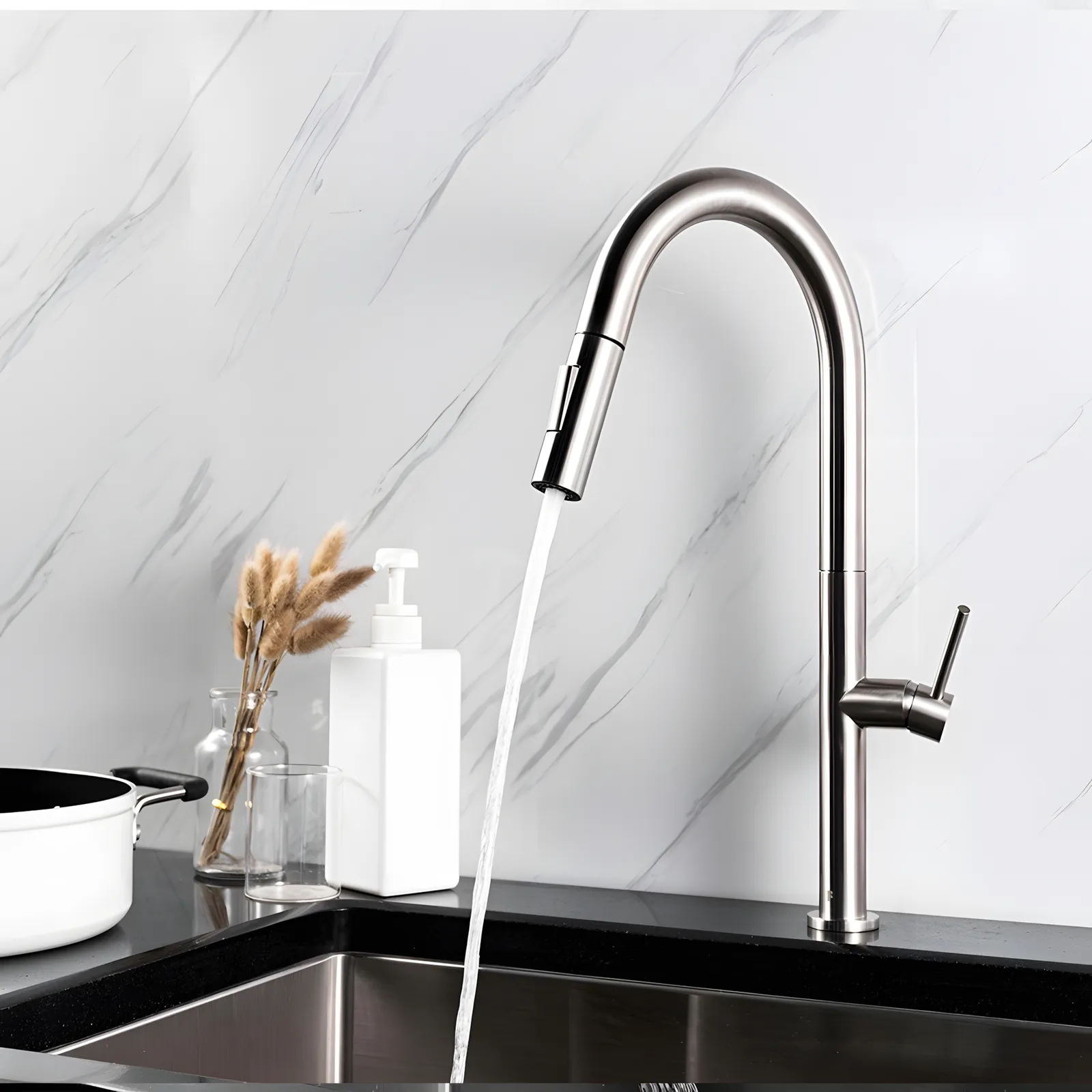 Grace Single Lever Kitchen Mixer Brushed Nickel Chrome Plated in Brushed Nickel