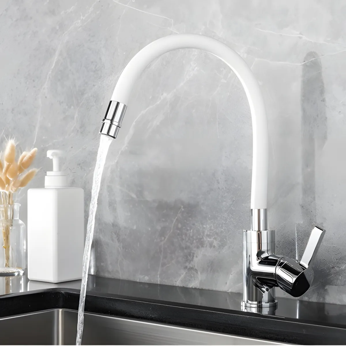 Grace Single Lever Kitchen Mixer- (White) in White Gloss