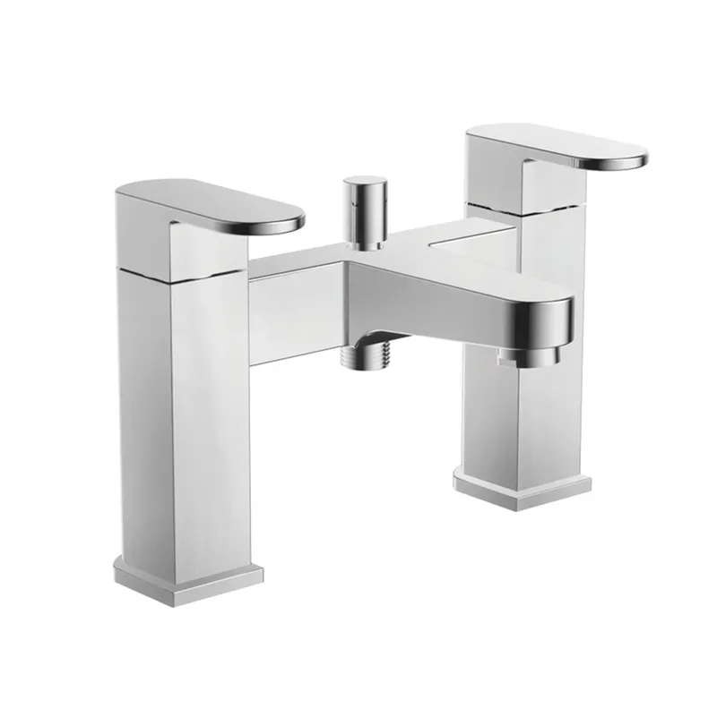 Ikon Dual Lever H Type Deck Mounted Bath Shower Mixer With Kit Chrome Plated in Chrome