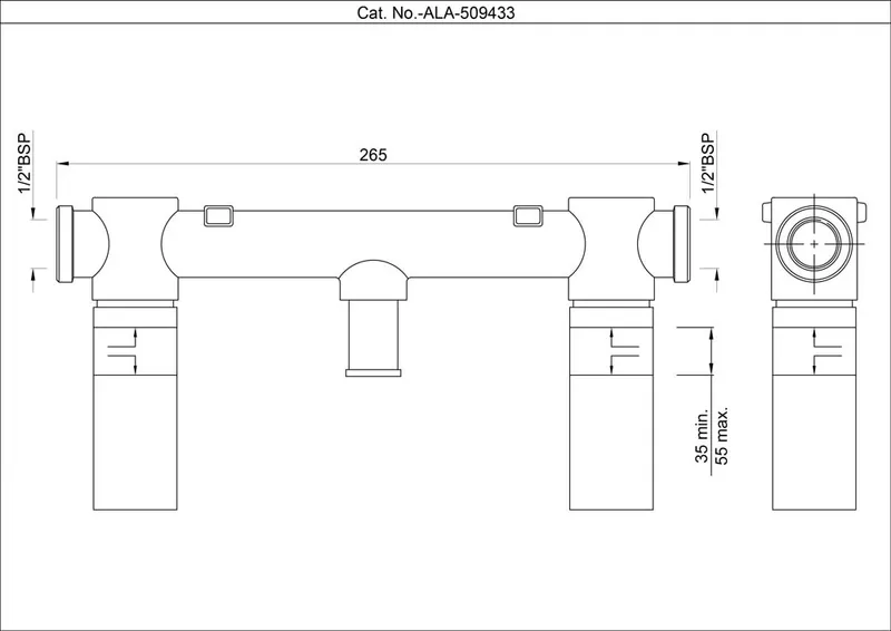 Technical drawing for In-wall Body of 3-Hole Basin Mixer