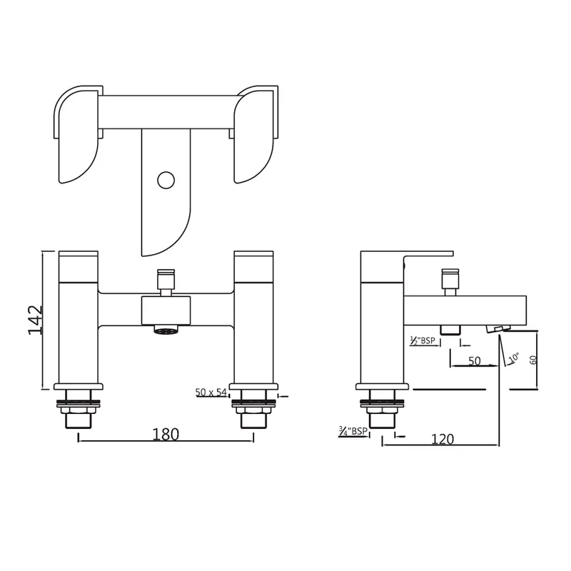Technical drawing for Jaquar Alive Chrome 2 Hole H Type Bath and Shower Mixer