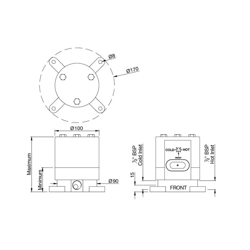 Technical drawing for Jaquar Basic Set for Floor Mounted Single Lever Bath Mixer
