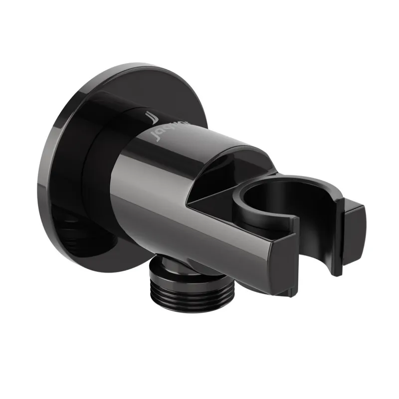 Jaquar Black Chrome Round Wall Outlet with Handset Holder in Black Chrome
