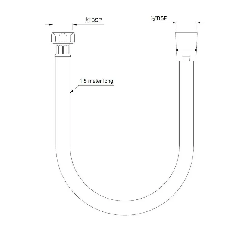 Technical drawing for Jaquar Black Matt Plastic Coated Shower Hose