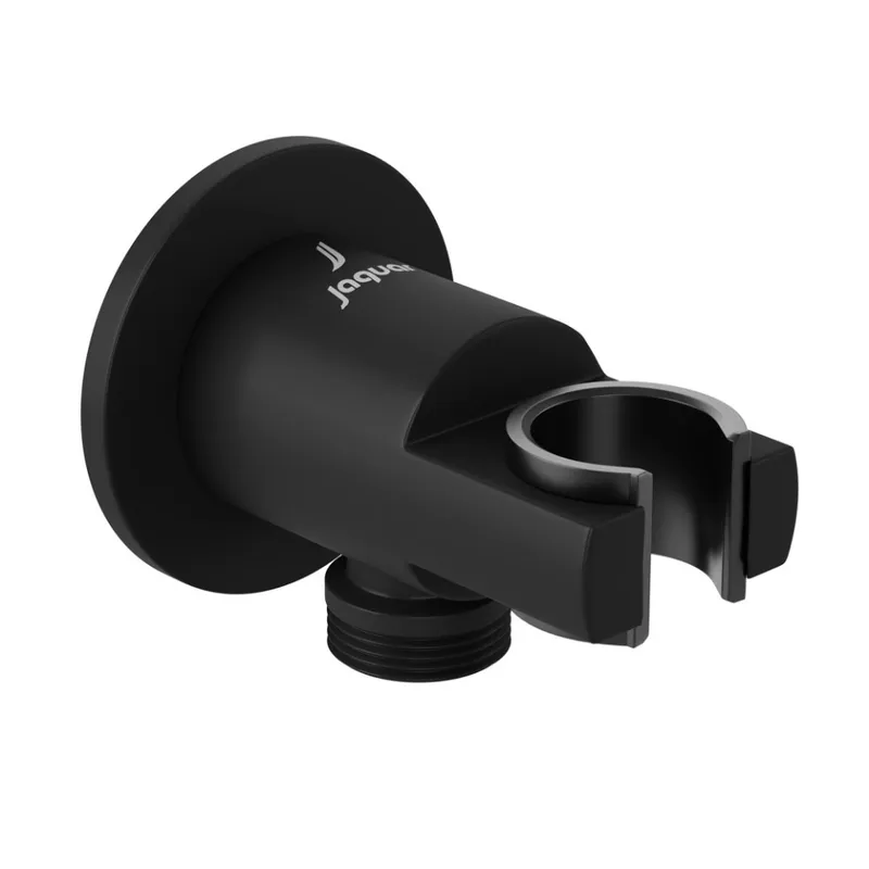 Jaquar Black Matt Round Wall Outlet with Handset Holder in Black Matt