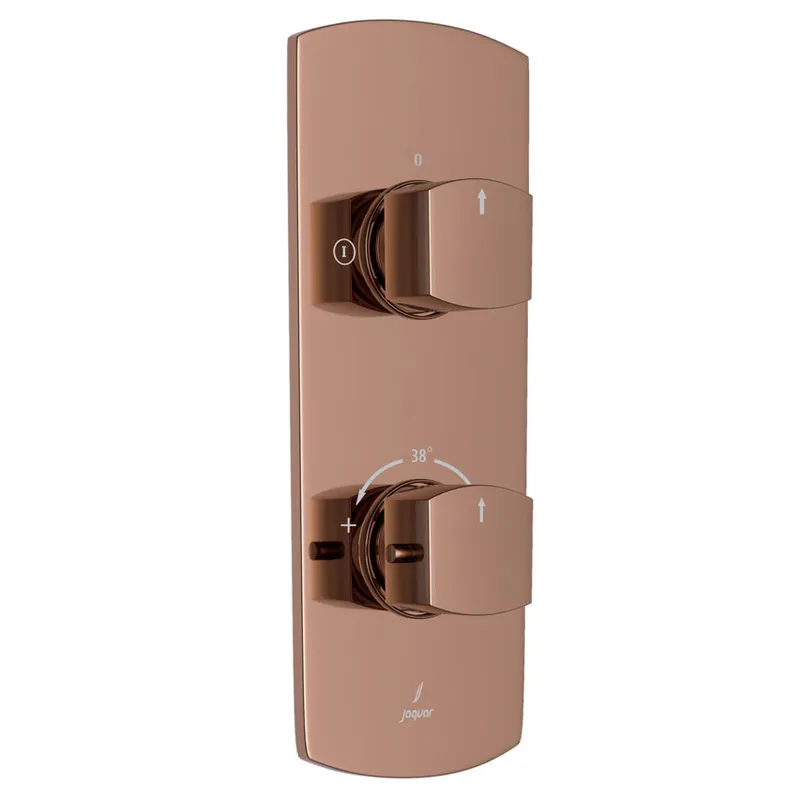Jaquar Blush Gold PVD Kubix Aquamax 2 Outlet Thermostatic Shower Mixer in Blush Gold