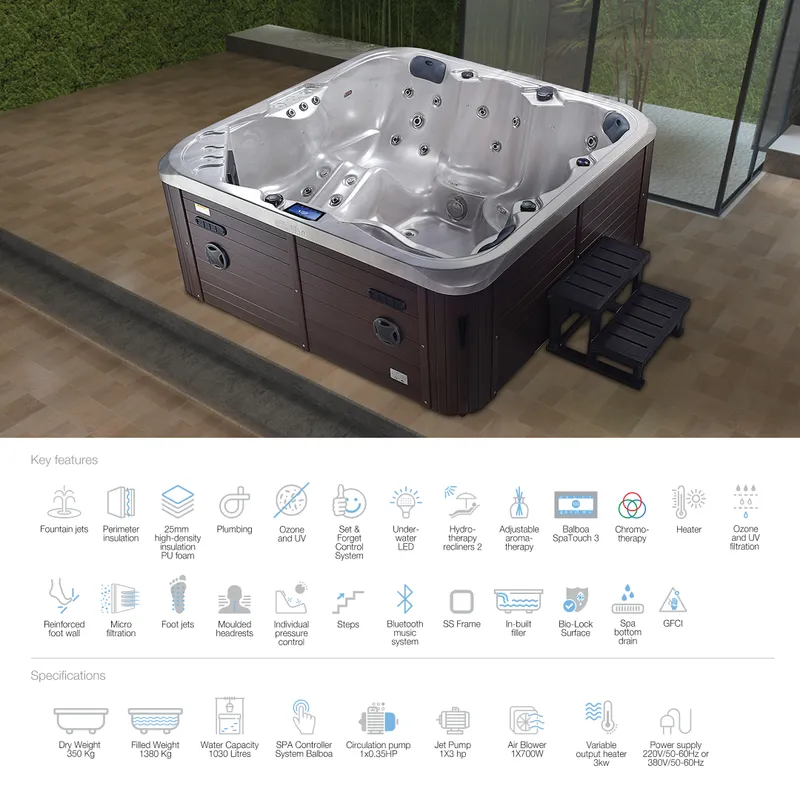 Jaquar Breva SPA 5 seater, Shell Colour-Pearl Blend With Bluetooth, UV,LED Aromatherapy in Coffee Brown - photograph 2