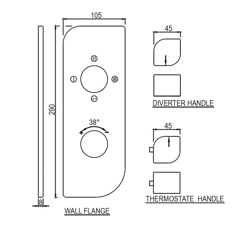 Technical drawing for Jaquar Chrome Alive 3 Outlet Thermostatic Shower Mixer