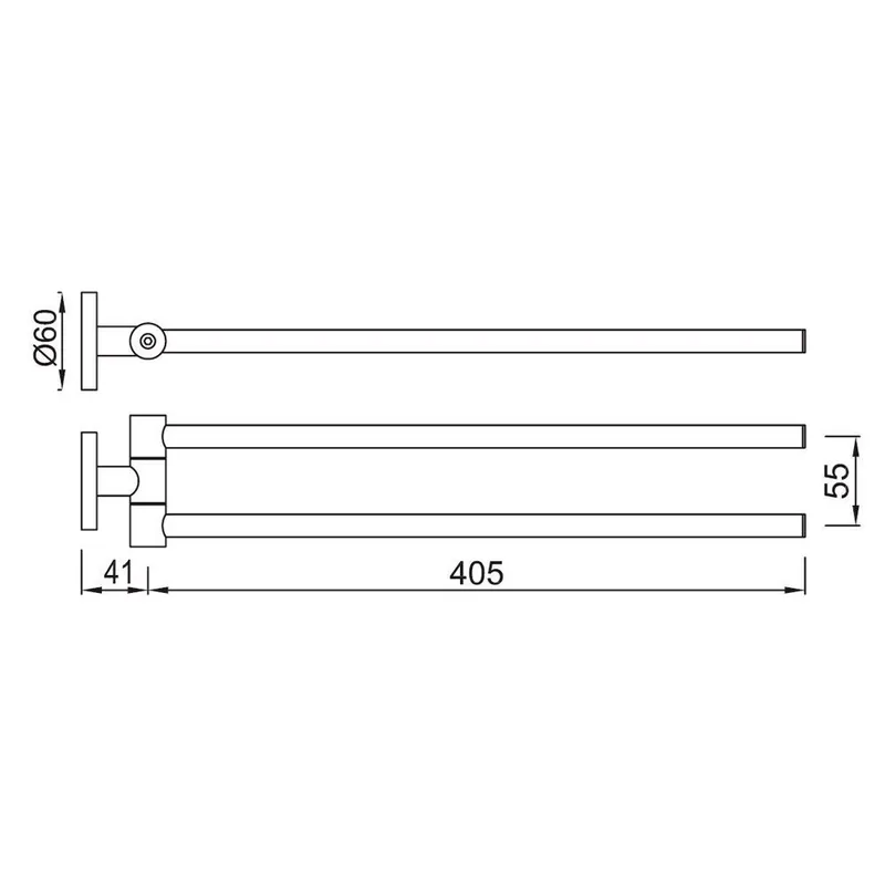 Technical drawing for Jaquar Chrome Continental Swivel Towel Holder Twin Type