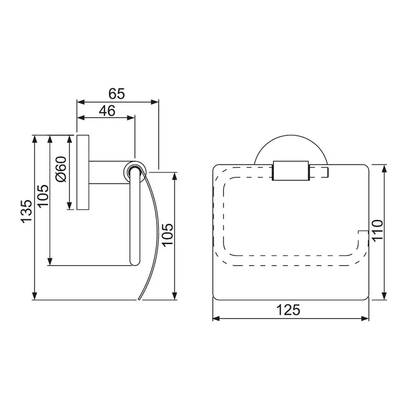 Technical drawing for Jaquar Chrome Continental Toilet Paper Holder
