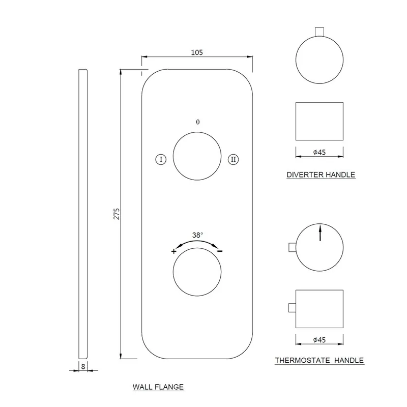 Technical drawing for Jaquar Chrome Florentine Aquamax Exposed 2 outlet Thermostatic Shower Mixer