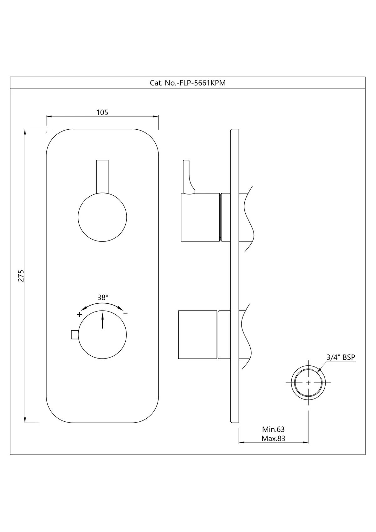 Technical drawing for Jaquar Chrome Florentine Prime Aquamax 1 Outlet Thermostatic Shower Mixer