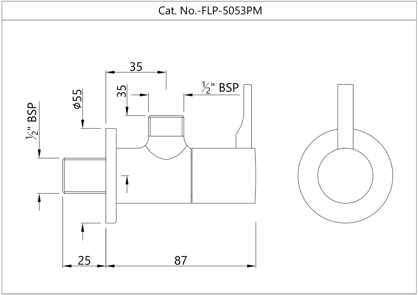 Technical drawing for Jaquar Chrome Florentine Prime Wall Mounted Stop Valve
