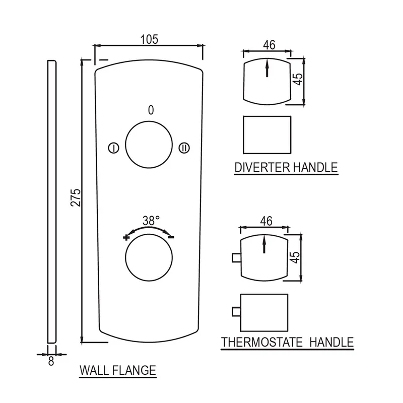 Technical drawing for Jaquar Chrome Kubix Aquamax 2 Outlet Thermostatic Shower Mixer