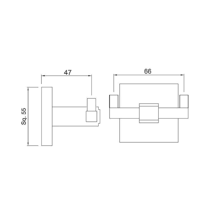 Technical drawing for Jaquar Chrome Kubix Prime Double Robe Hook