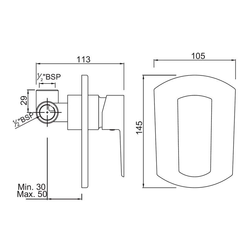 Technical drawing for Jaquar Chrome Kubix Prime Manual Single outlet Mixer