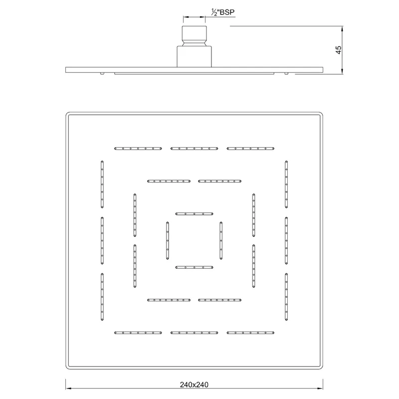 Technical drawing for Jaquar Chrome Kubix Prime Maze Single Function (240X240mm)