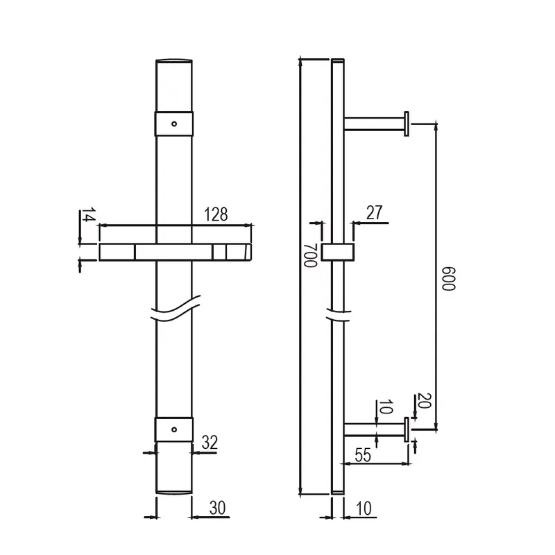 Technical drawing for Jaquar Chrome Kubix Prime Slide Rail Shower