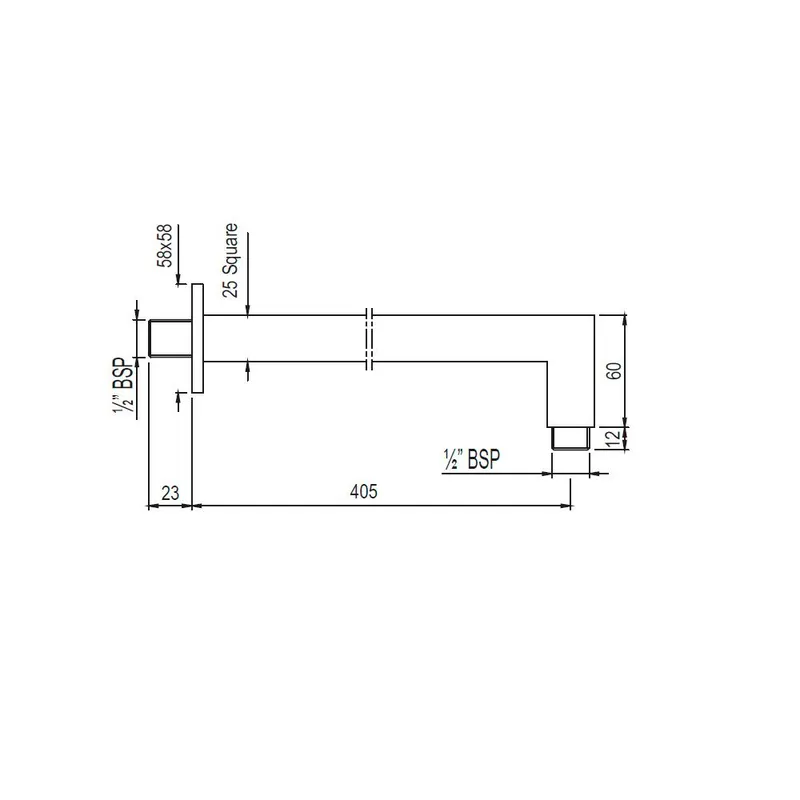 Technical drawing for Jaquar Chrome Kubix Prime Square Shower Arm (400mm)